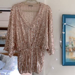 VICI Womens Medium Sequin Baby Doll Pink Holiday V-Neck Tunic MUST HAVE 2022
